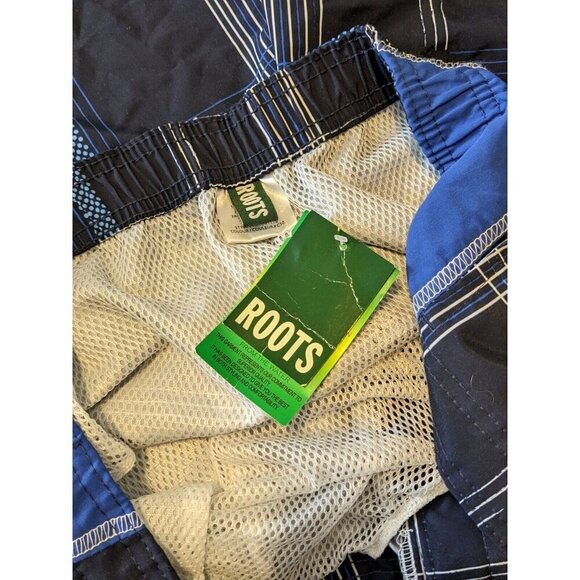 Roots Swim Canada Mens Medium 32 34 New Board Shorts Blue Plaid Swimwear Lined - Picture 9 of 9